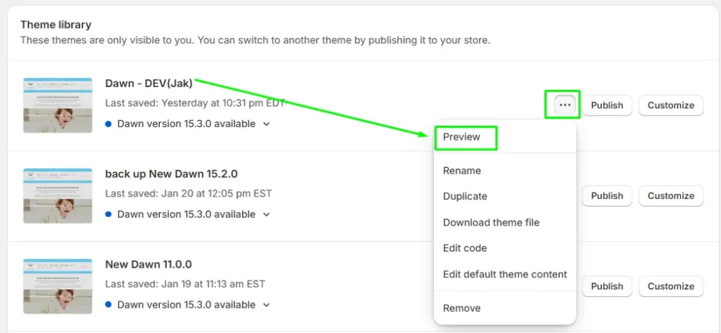 How to preview a Shopify theme