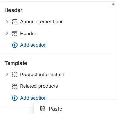 Paste a Shopify Section